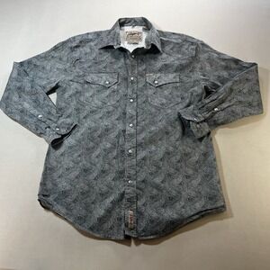 Rafter C Cowboy Collection Pearl Snap Shirt Men's Sz L Long Sleeve Gray Rodeo